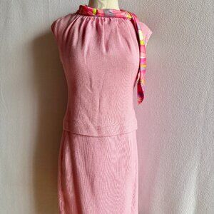 1960s Pink Sleeveless Dress with Attached Scarf